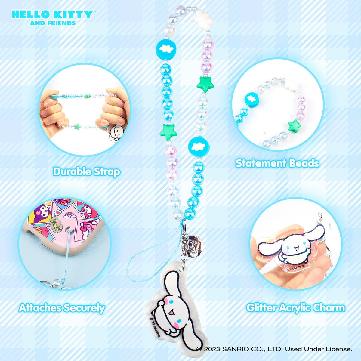 Sanrio Cinnamoroll Beaded Charm Mobile Phone Wrist Strap