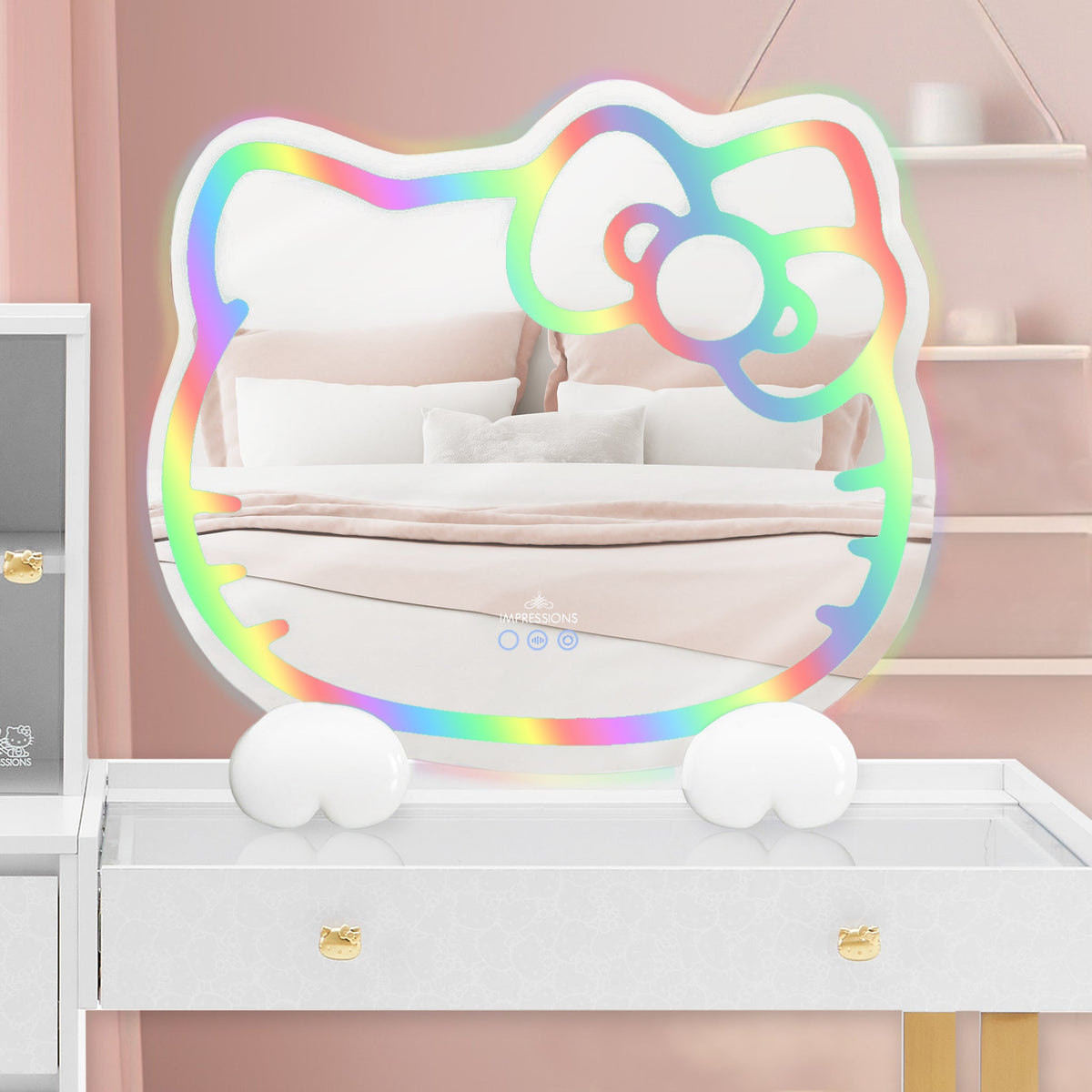 Hello Kitty x Impressions Vanity RGB Wall Mirror 2.0 W/ Bluetooth Speakers and Specialty Base Home Goods Impressions Vanity Co.   