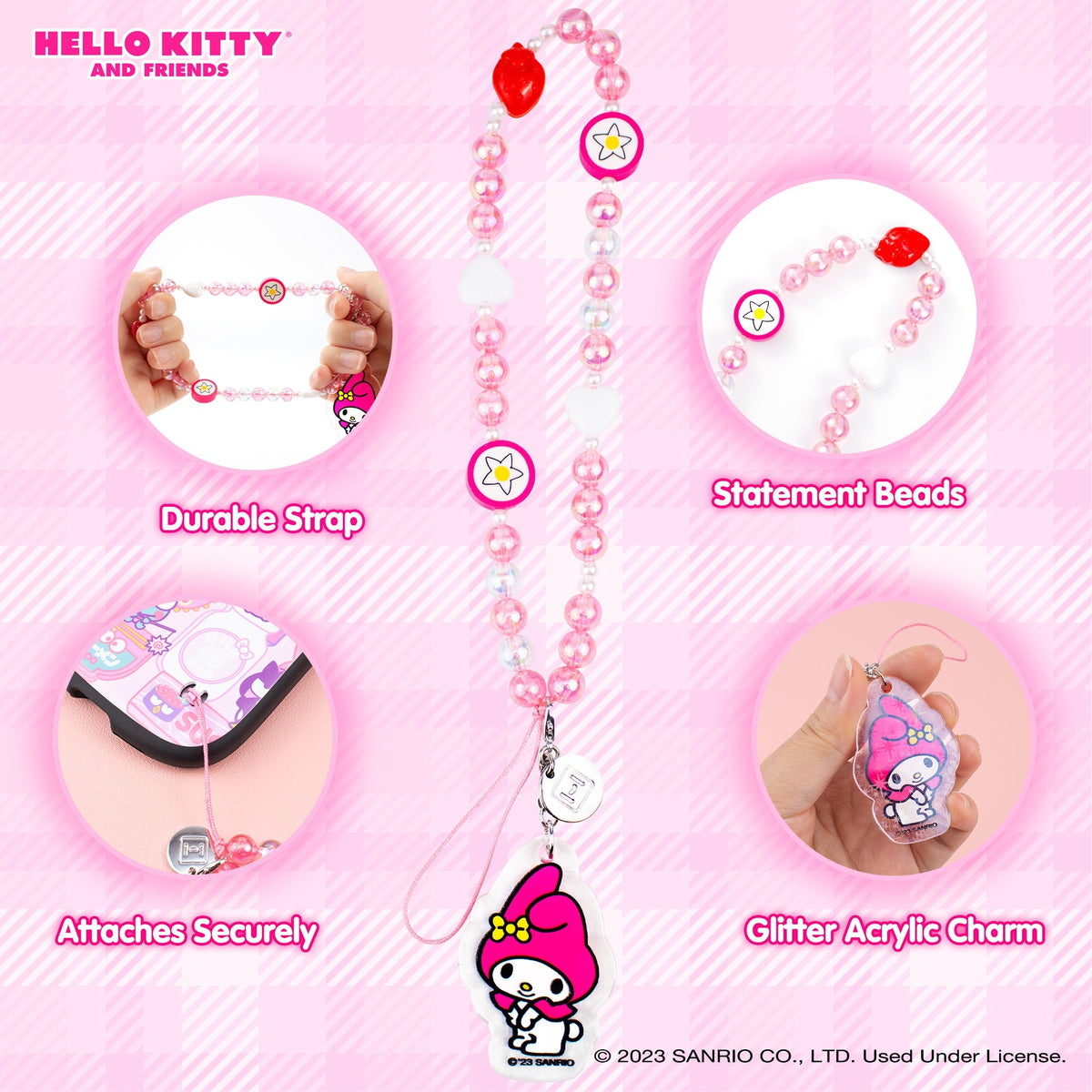 Sanrio Cinnamoroll Beaded Charm Mobile Phone Wrist Strap