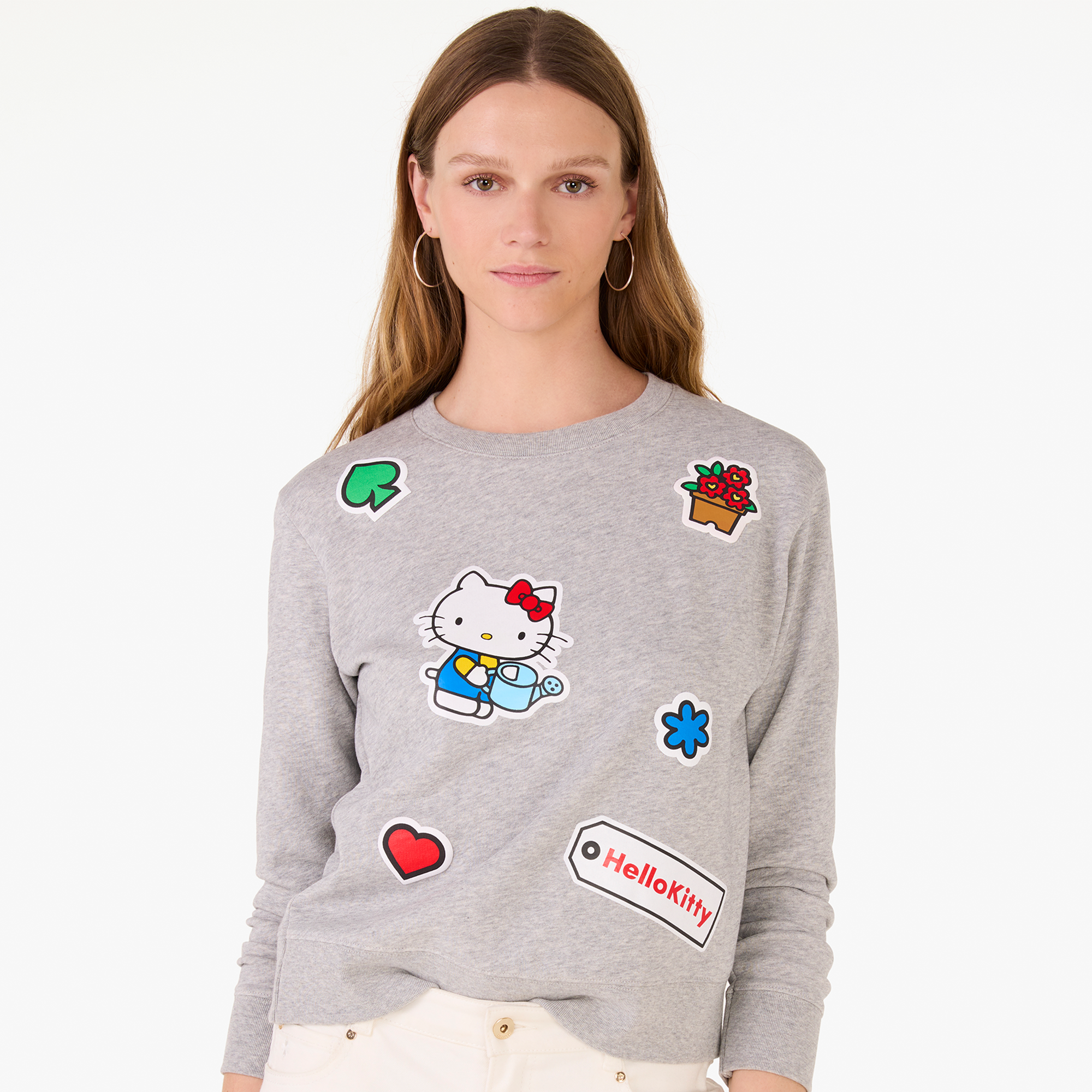 Hello Kitty x Kate Spade New York Grey Puffy Sticker Sweatshirt Apparel Kate Spade