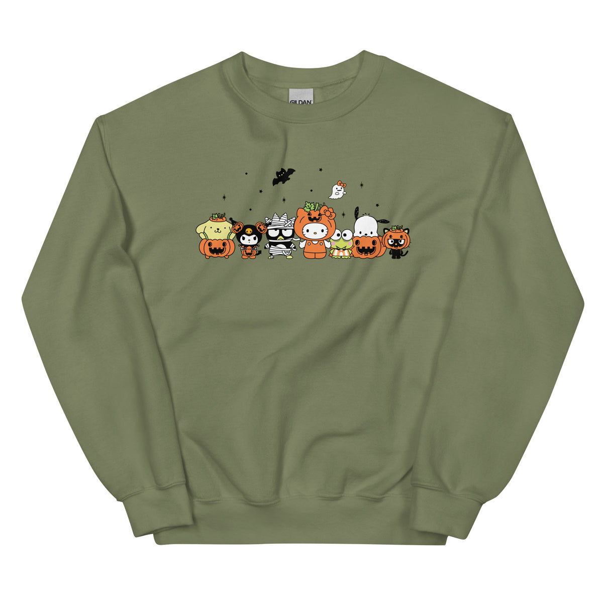 Hello Kitty and Friends Pumpkin Costumes Classic Crewneck Apparel Printful Forest Moss S 