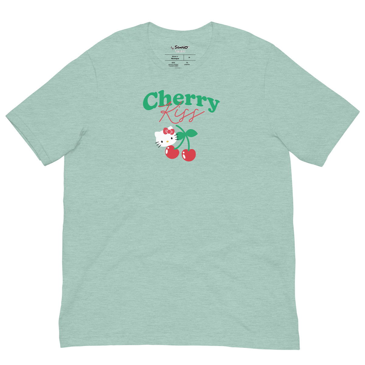 Hello Kitty Cherry Kiss Tee Apparel Printful Heather Prism Dusty Blue XS 