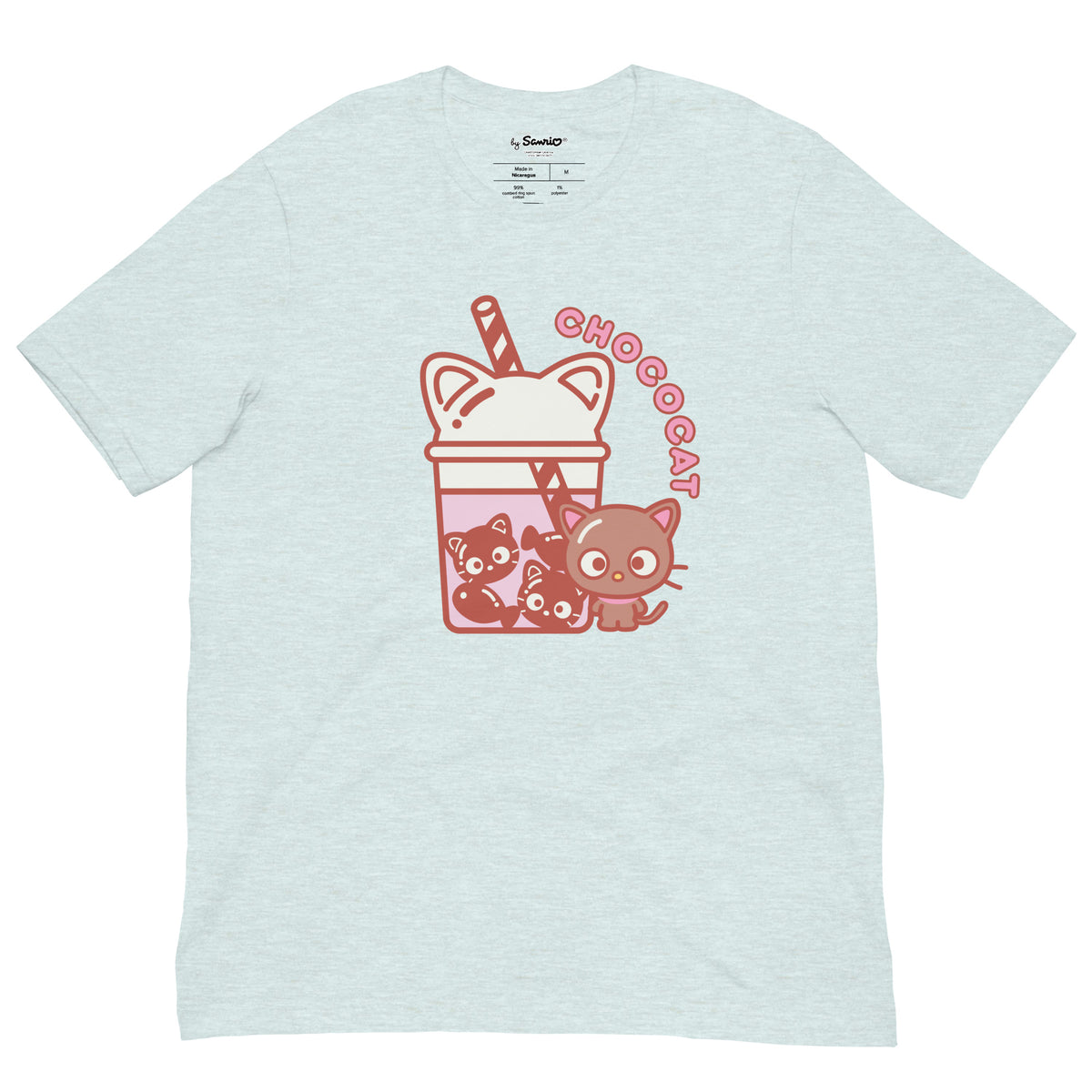 Chococat Bubble Tea Tee Apparel Printful Heather Prism Ice Blue XS 