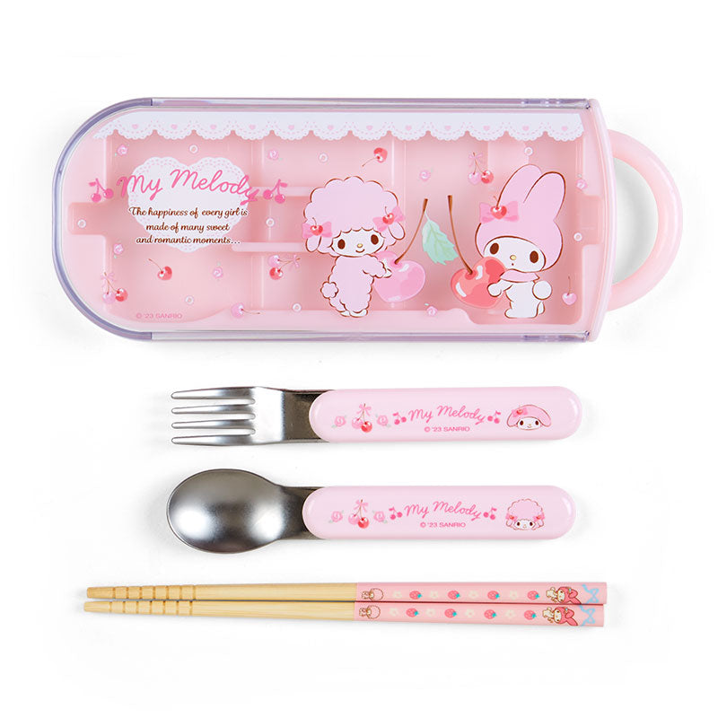 My Melody Lunch Tableware Spoon Chopsticks Fork Utensils Set in Case Pink  Sanrio Inspired by You.