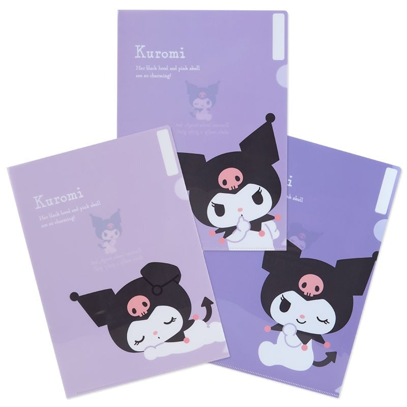 Kuromi Expressions 3-pc Clear File Folder Set Stationery Japan Original   