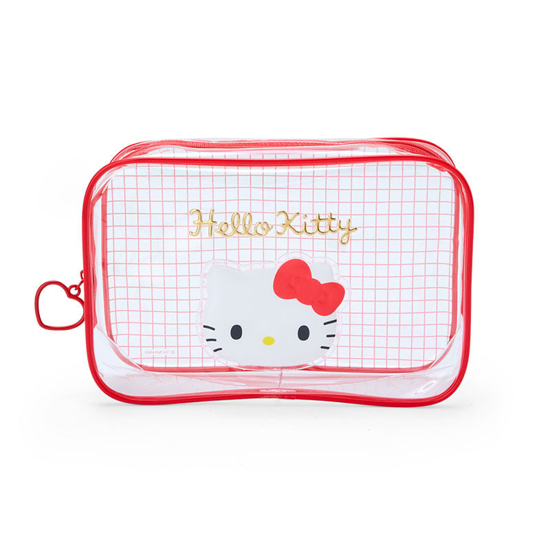 Hello Kitty Clear Grid Zipper Pouch Bags Japan Original   