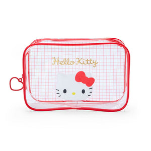 Hello Kitty Clear Grid Zipper Pouch Bags Japan Original   