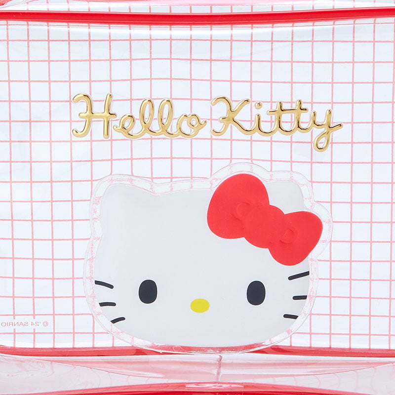 Hello Kitty Clear Grid Zipper Pouch Bags Japan Original   