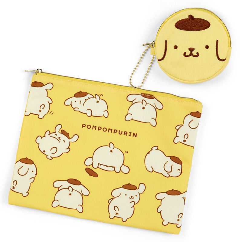 Pompompurin 2-pc Zipper Pouch Set (Oshiri Puri Puri Purin Series) Bags Japan Original   