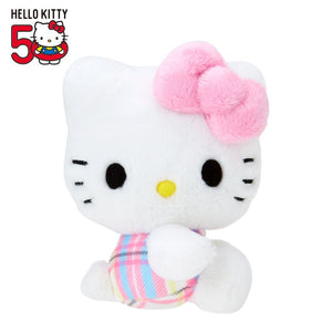 Hello Kitty 50th Anniv. Plush Mascot (White Tartan) Plush Japan Original   