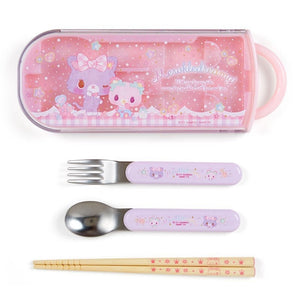 Hello Kitty Lunch Utensil Chopsticks Fork Spoon Carry Box Case Travel  Picnic SET