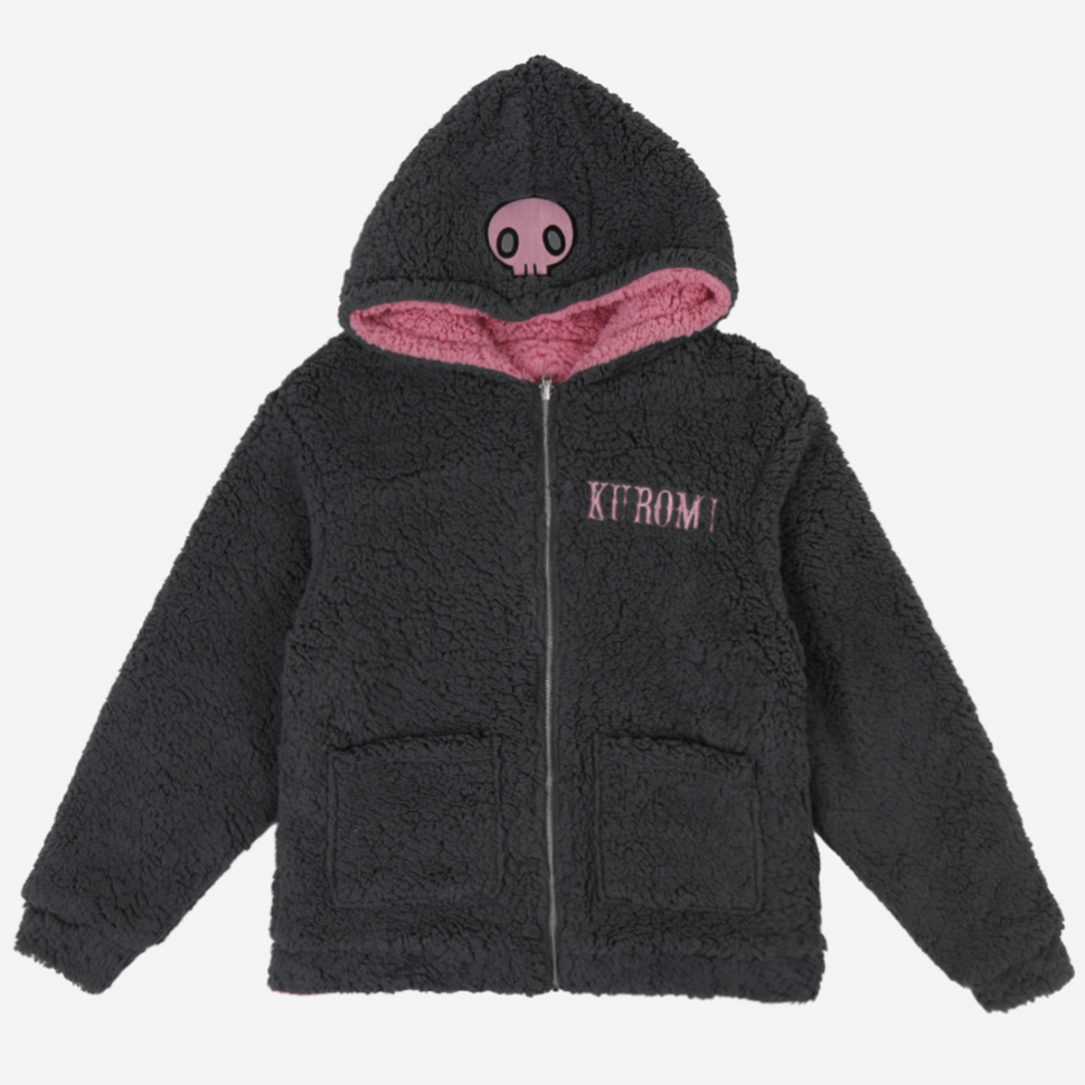 Kuromi &amp; My Melody x Dumbgood Reversible Sherpa Zip Hoodie Apparel BIOWORLD   