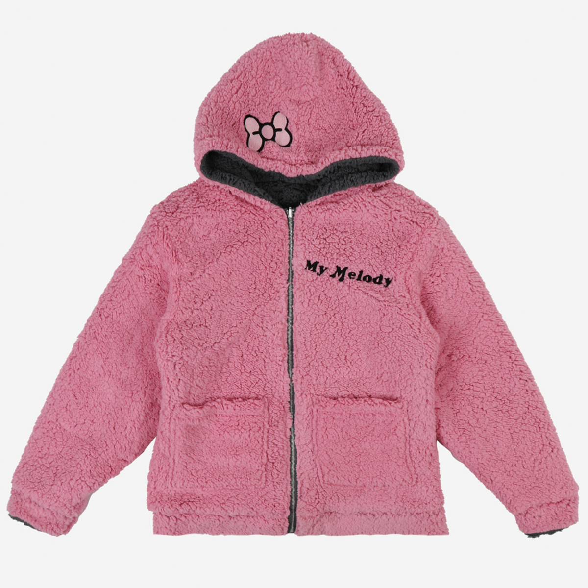 Kuromi &amp; My Melody x Dumbgood Reversible Sherpa Zip Hoodie Apparel BIOWORLD   