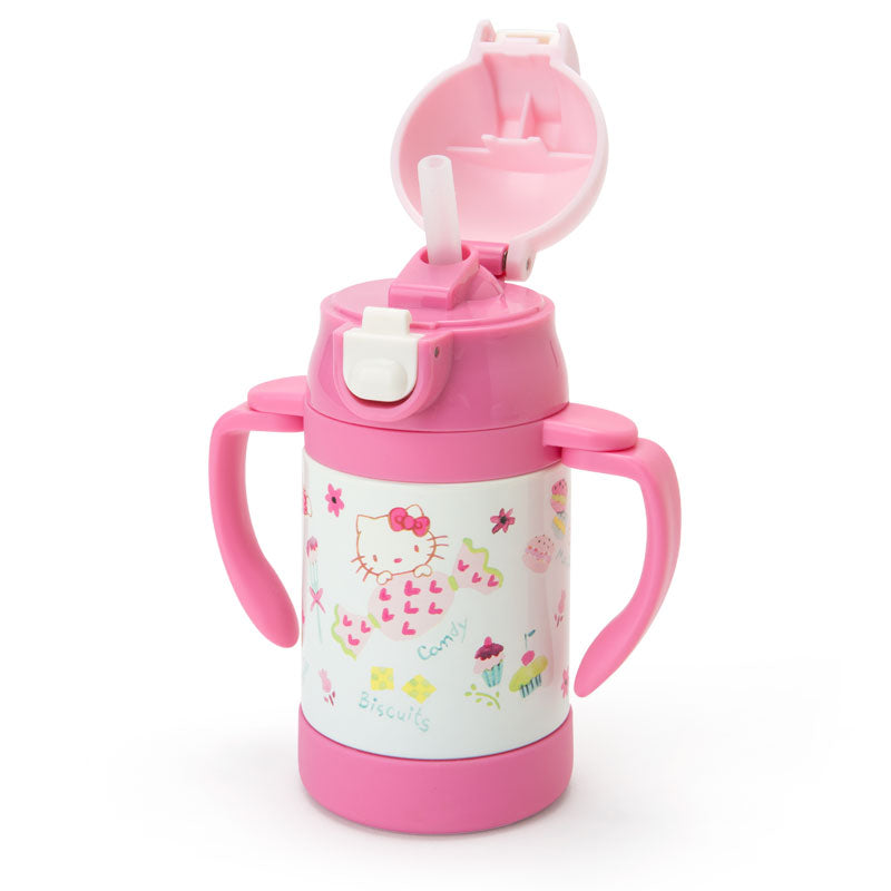 Hello Kitty Thermos Insulated Kids Water Bottle Pink Silver Sanrio